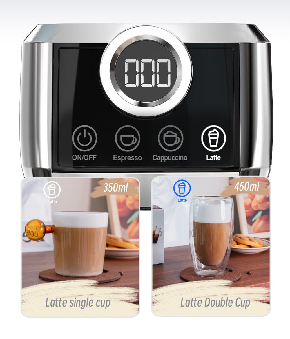 Poloautomatický kávovar HiBREW H13A 3 v 1, 6 režimů přípravy kávy, tlak extrakce 20 barů, odnímatelná nádržka na vodu 1,3 l, rukojeť z hliníkové slitiny 51 mm, systém dvojitého bojleru, 3 nastavitelné teploty