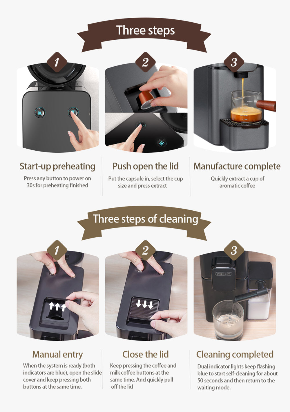 Kávovar na kapsle HiBREW H15 Nes, vysokotlaká extrakce 20 barů, odnímatelná nádržka na mléko, nastavitelná teplota a objem