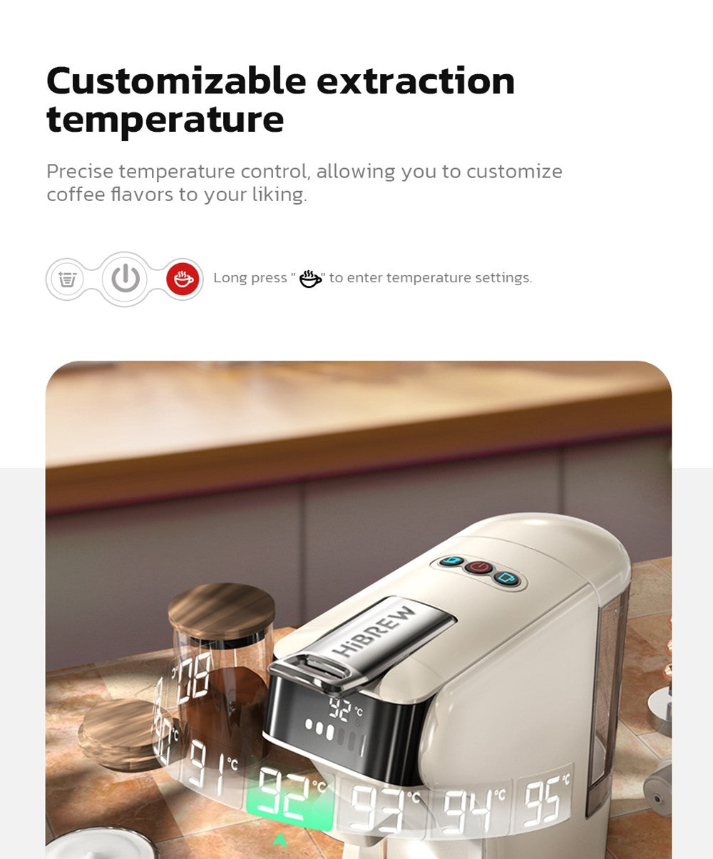 Kávovar HiBREW H1B 5 v 1 na kapsle, nádržka na vodu 600 ml, tlak extrakce 19 barů, režim studené/horké kávy, LED indikátor, pro Kcup*/Nes*/DG*/espresso prášek, béžová