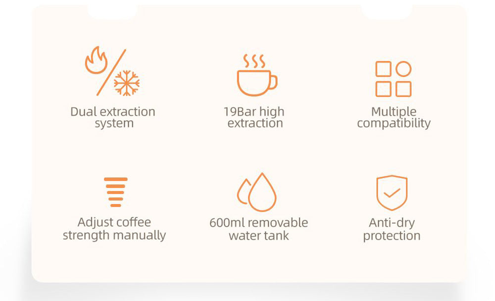 Kávovar HiBREW H2B 5 v 1 s vodoznakem, 1450 W 19 barů na horkou/studenou kávu, 600ml nádržka na vodu - černá