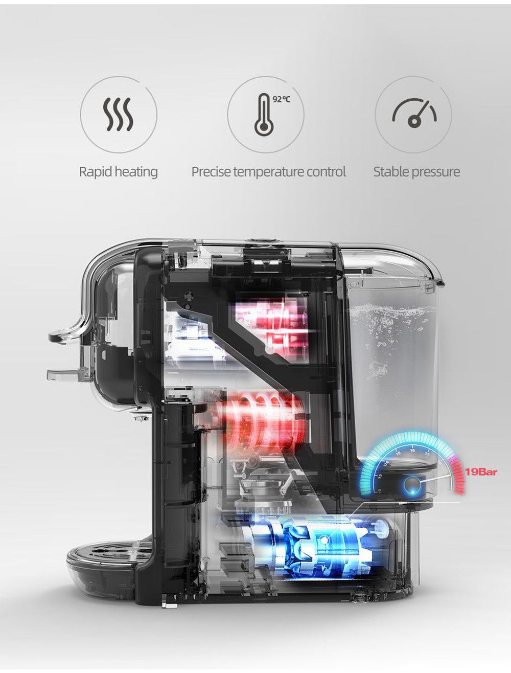 Kávovar HiBREW H2B 5 v 1 s vodoznakem, 1450 W 19 barů na horkou/studenou kávu, 600ml nádržka na vodu - černá