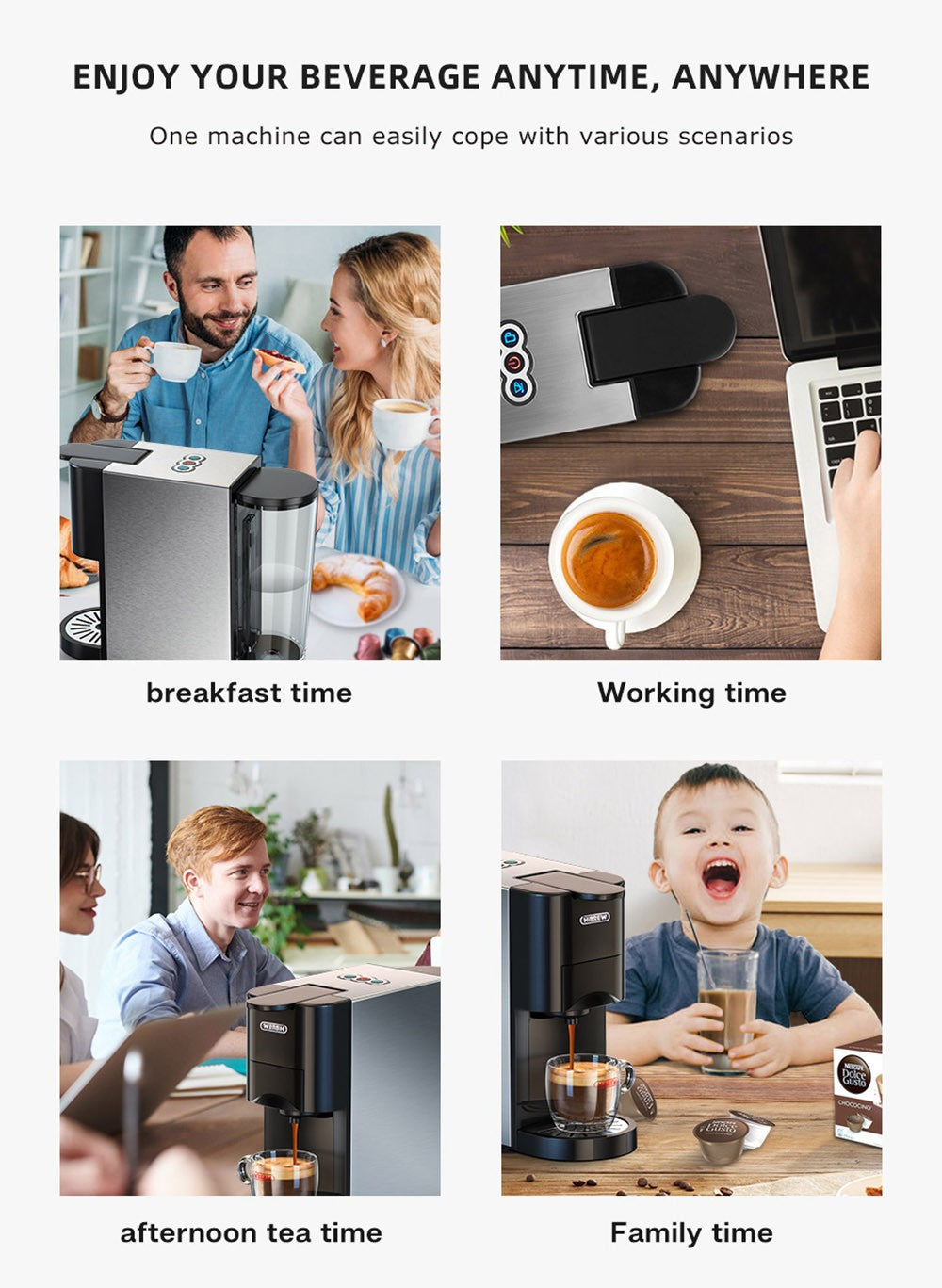 Kávovar HiBREW H3A 5 v 1, tlak 19 barů, režim studené/horké kávy, nádržka na vodu 1000 ml, ochrana proti vyschnutí - stříbrná