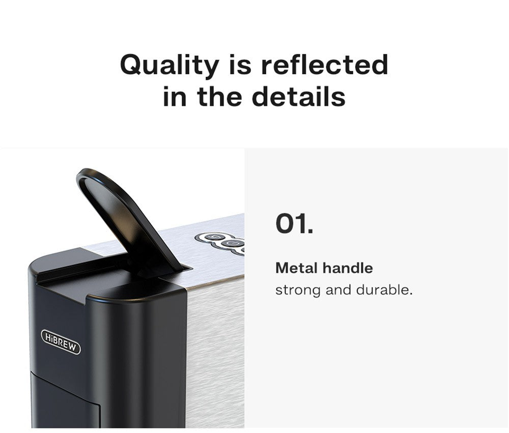 Kávovar HiBREW H3A 5 v 1, tlak 19 barů, režim studené/horké kávy, nádržka na vodu 1000 ml, ochrana proti vyschnutí - stříbrná