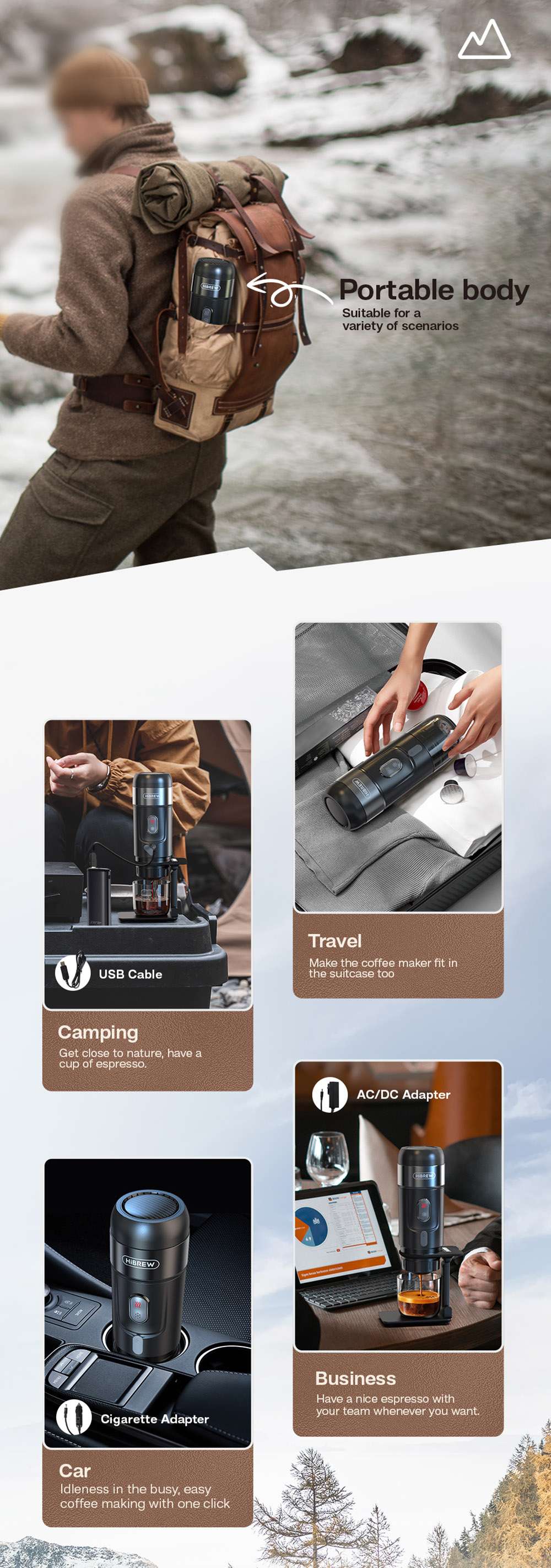 Přenosný kávovar do auta HiBREW H4A 80W s dárkovou krabičkou, DC 12V 15barová extrakce, kávovar na horkou/studenou kávu 3 v 1 s více kapslemi