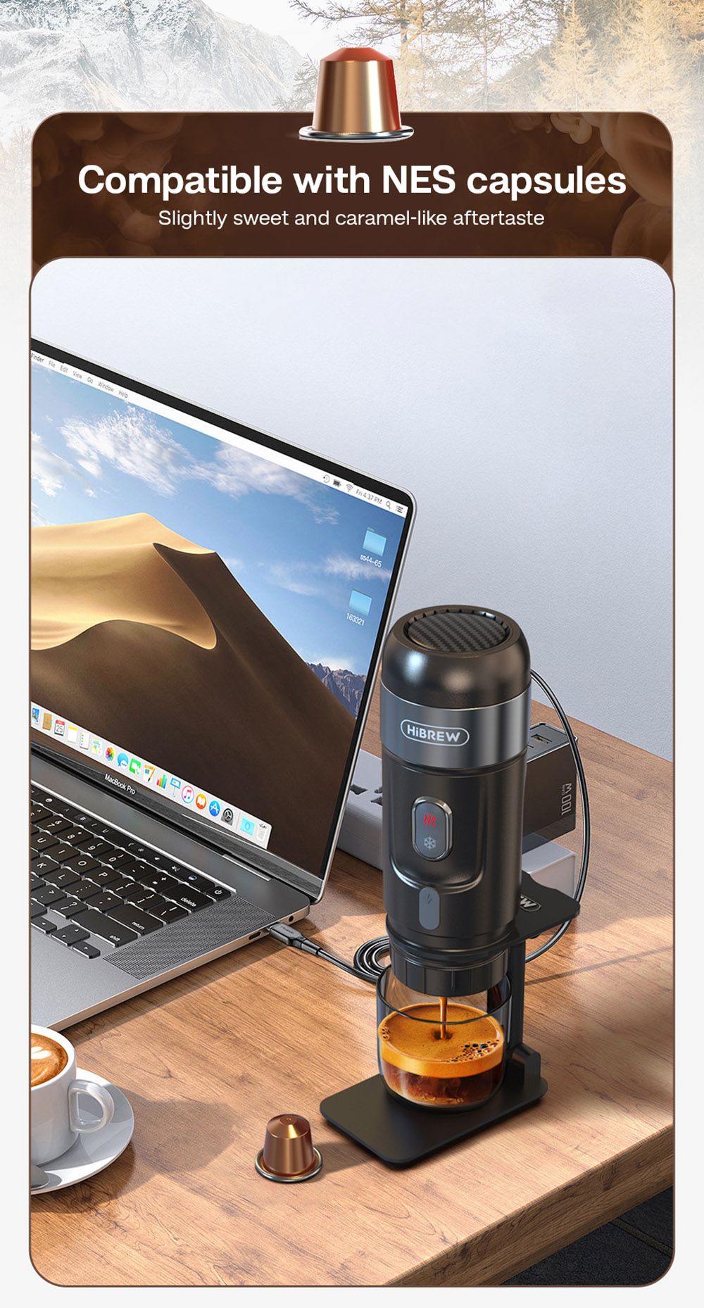 Přenosný kávovar do auta HiBREW H4A 80W s dárkovou krabičkou, DC 12V 15barová extrakce, kávovar na horkou/studenou kávu 3 v 1 s více kapslemi