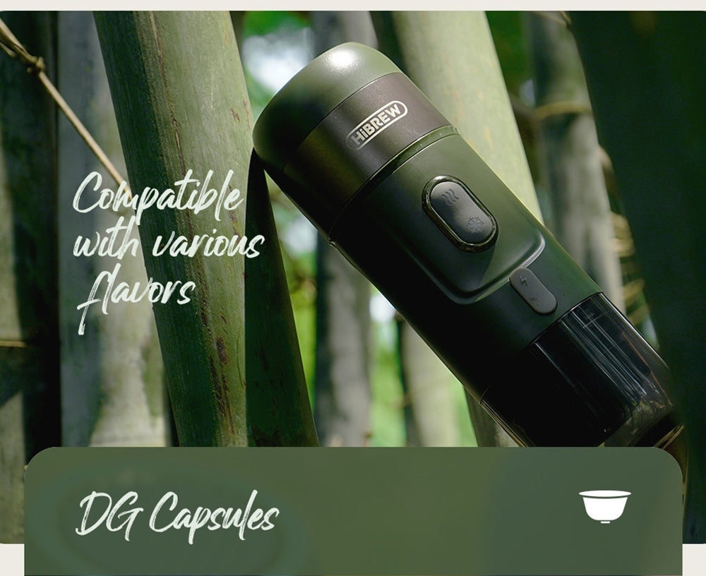 Bezdrátový přenosný espresso kávovar HiBREW H4B 3 v 1, tlak 15 barů, dobíjecí baterie 2200 mAh, s adaptérem a úložným pouzdrem.