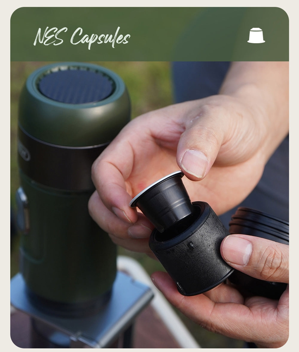 Bezdrátový přenosný espresso kávovar HiBREW H4B 3 v 1, tlak 15 barů, dobíjecí baterie 2200 mAh, s adaptérem a úložným pouzdrem.