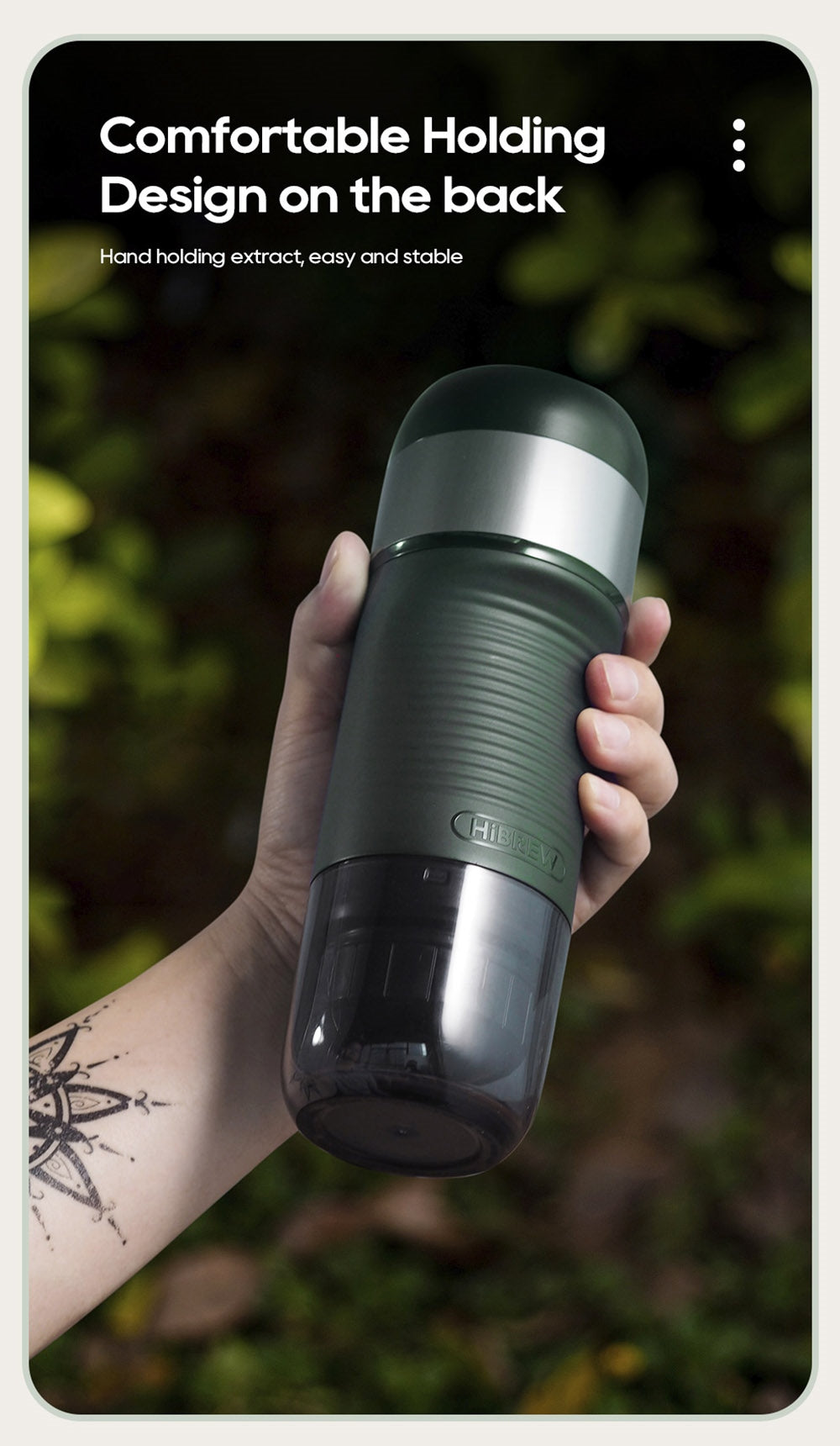 Bezdrátový přenosný espresso kávovar HiBREW H4B 3 v 1, tlak 15 barů, dobíjecí baterie 2200 mAh, s adaptérem a úložným pouzdrem.