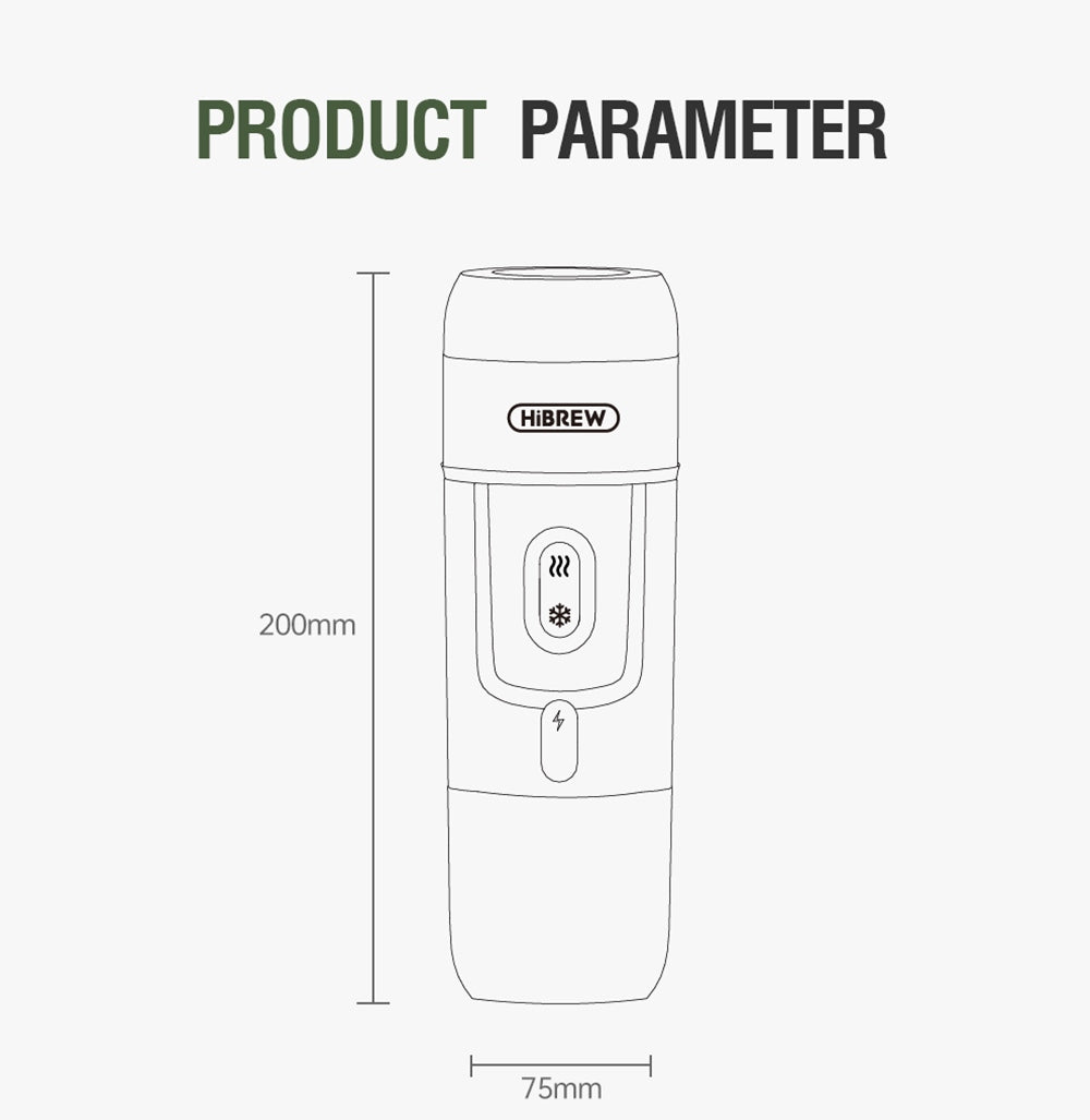 Bezdrátový přenosný espresso kávovar HiBREW H4B 3 v 1, tlak 15 barů, dobíjecí baterie 2200 mAh, s adaptérem a úložným pouzdrem.
