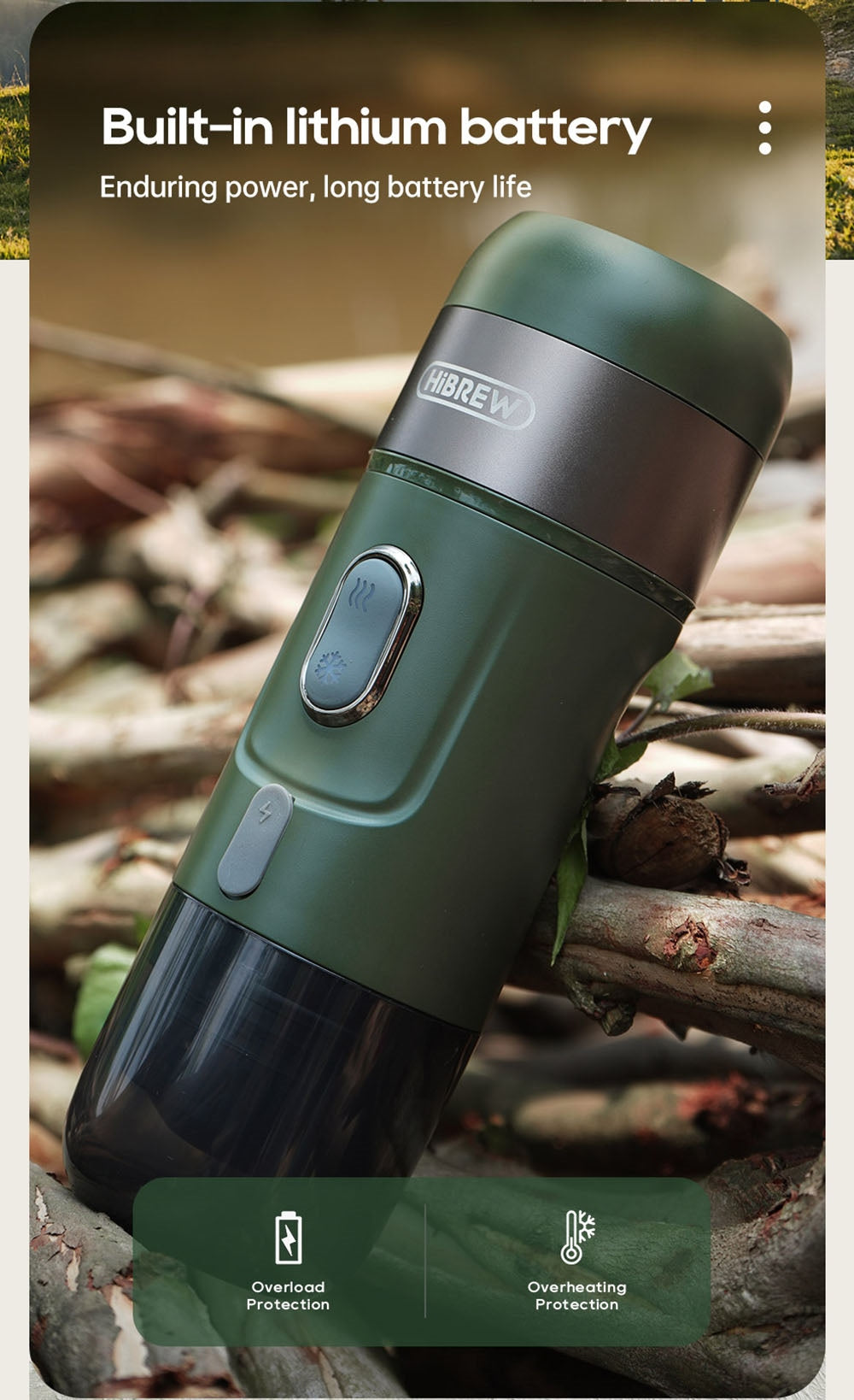 Bezdrátový přenosný espresso kávovar HiBREW H4B 3 v 1, tlak 15 barů, dobíjecí baterie 2200 mAh, s adaptérem a úložným pouzdrem.