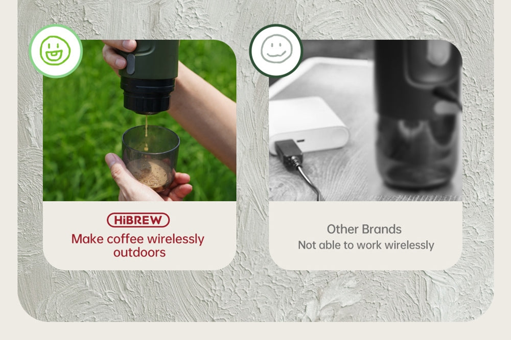 Bezdrátový přenosný espresso kávovar HiBREW H4B 3 v 1, tlak 15 barů, dobíjecí baterie 2200 mAh, s adaptérem a úložným pouzdrem.