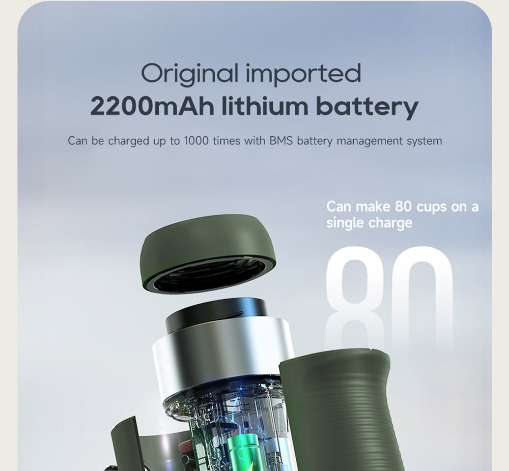 Bezdrátový přenosný espresso kávovar HiBREW H4B 3 v 1, tlak 15 barů, dobíjecí baterie 2200 mAh, s adaptérem a úložným pouzdrem.