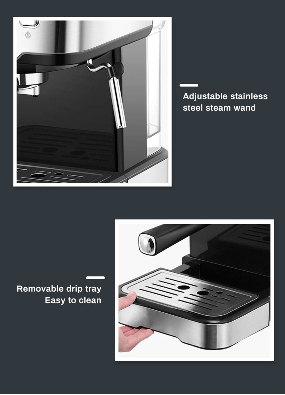 Kávovar HiBREW H5 1050W, 20barový poloautomatický kávovar na cappuccino espresso, objem 1,5 l, displej teploty