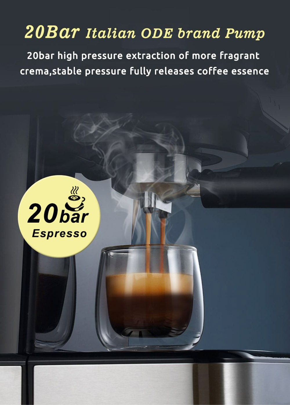 Kávovar HiBREW H5 1050W, 20barový poloautomatický kávovar na cappuccino espresso, objem 1,5 l, displej teploty