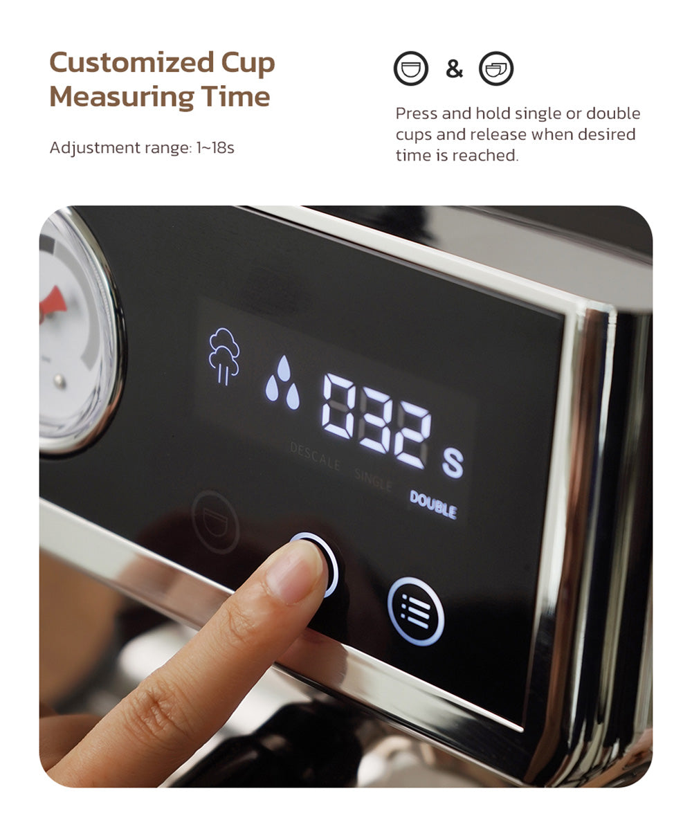 Kávovar HiBREW H7A, espresso kávovar, tlak 20 barů, systém duálního bojleru, mlýnek s 30 úrovněmi, kapacita kávových zrn 250 g, dotykový LCD displej