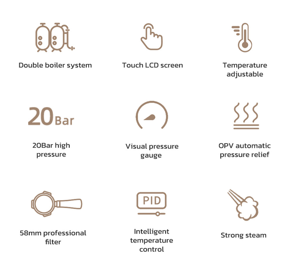 Kávovar HiBREW H7A, espresso kávovar, tlak 20 barů, systém duálního bojleru, mlýnek s 30 úrovněmi, kapacita kávových zrn 250 g, dotykový LCD displej