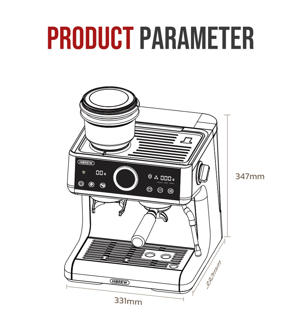 Kávovar HiBREW H7A, espresso kávovar, tlak 20 barů, systém duálního bojleru, mlýnek s 30 úrovněmi, kapacita kávových zrn 250 g, dotykový LCD displej