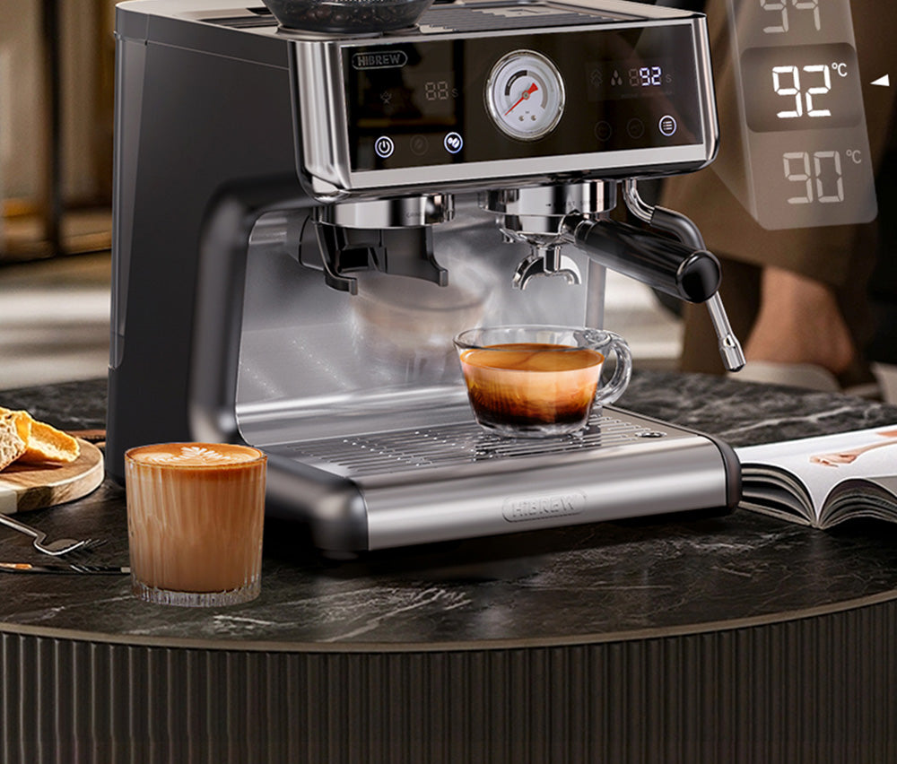 Kávovar HiBREW H7A, espresso kávovar, tlak 20 barů, systém duálního bojleru, mlýnek s 30 úrovněmi, kapacita kávových zrn 250 g, dotykový LCD displej