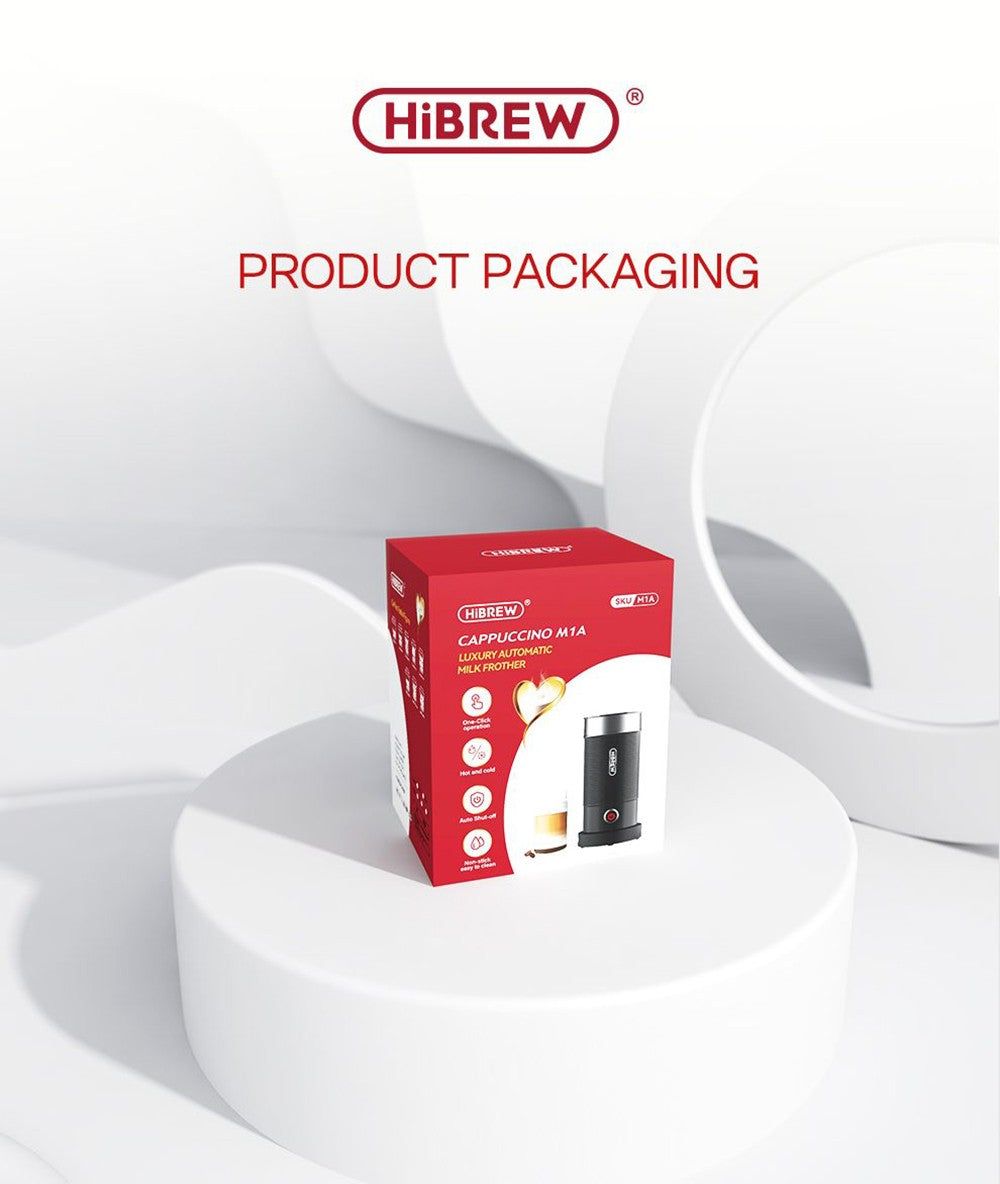 HiBREW M1A 450W napěňovač mléka, pěnicí stroj, mixér na čokoládu, studené/horké latte cappuccino, plně automatický ohřívač mléka - černý