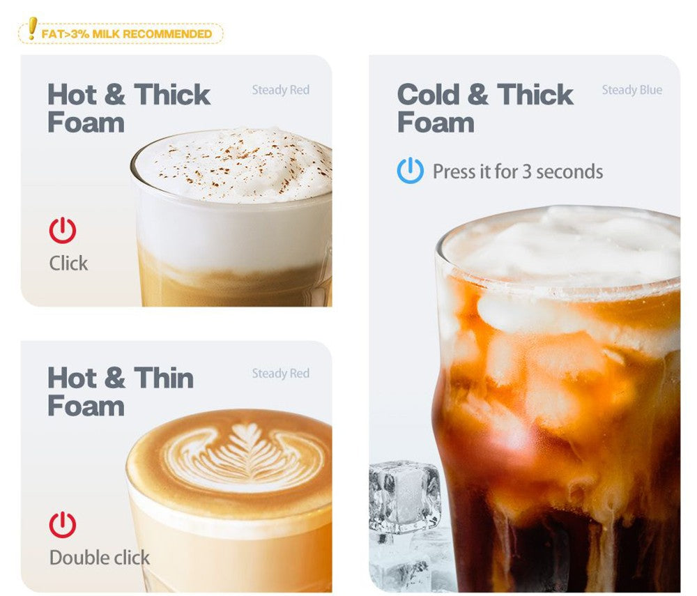 HiBREW M1A 450W napěňovač mléka, pěnicí stroj, mixér na čokoládu, studené/horké latte cappuccino, plně automatický ohřívač mléka - černý