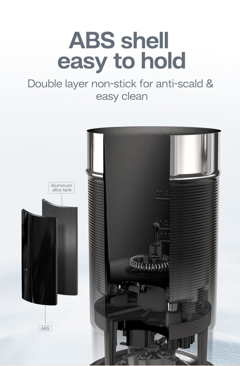 HiBREW M1A 450W napěňovač mléka, pěnicí stroj, mixér na čokoládu, studené/horké latte cappuccino, plně automatický ohřívač mléka - černý