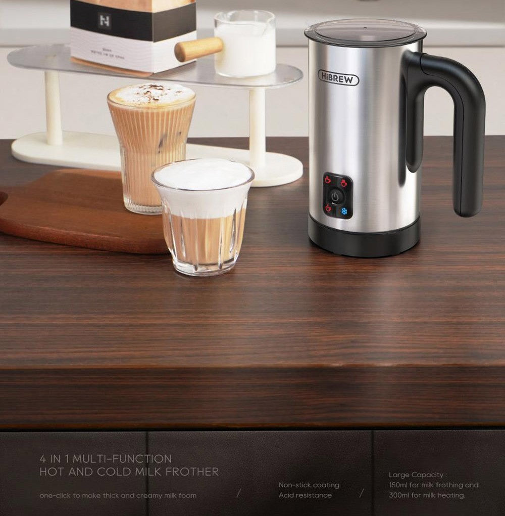 HiBREW M3A 4 v 1 napěňovač mléka, plně automatický ohřívač mléka, napěňování studeného/horkého mléka, objem napěňování 130 ml, objem ohřevu mléka 300 ml