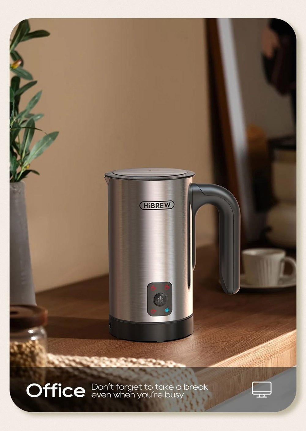 HiBREW M3A 4 v 1 napěňovač mléka, plně automatický ohřívač mléka, napěňování studeného/horkého mléka, objem napěňování 130 ml, objem ohřevu mléka 300 ml