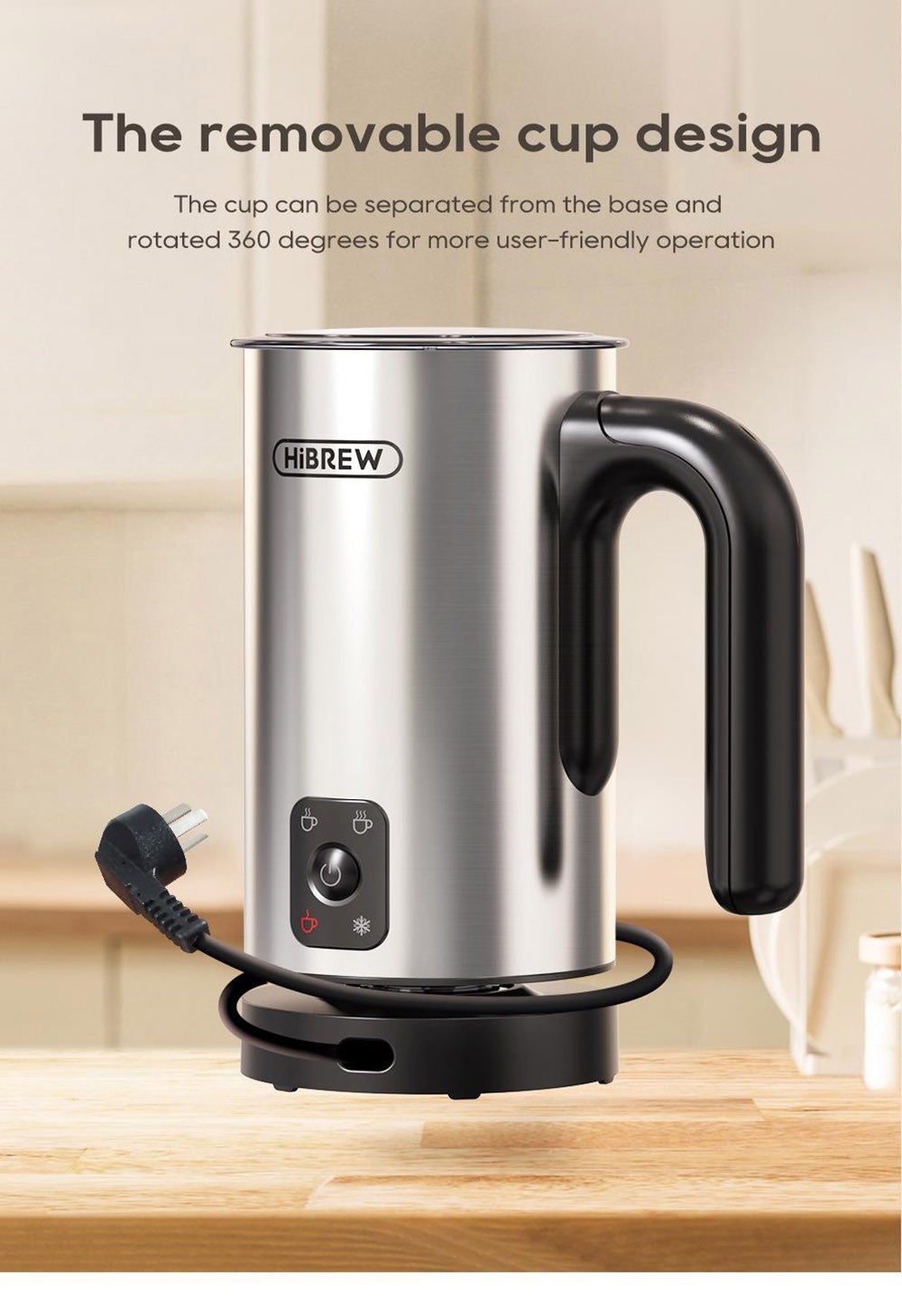 HiBREW M3A 4 v 1 napěňovač mléka, plně automatický ohřívač mléka, napěňování studeného/horkého mléka, objem napěňování 130 ml, objem ohřevu mléka 300 ml