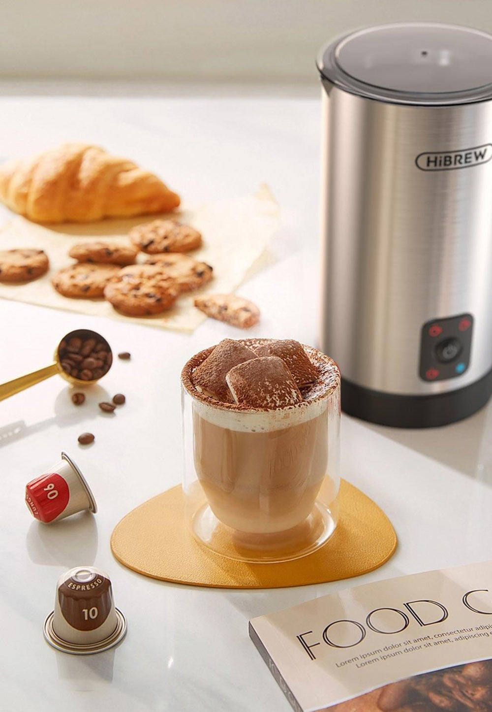 HiBREW M3A 4 v 1 napěňovač mléka, plně automatický ohřívač mléka, napěňování studeného/horkého mléka, objem napěňování 130 ml, objem ohřevu mléka 300 ml