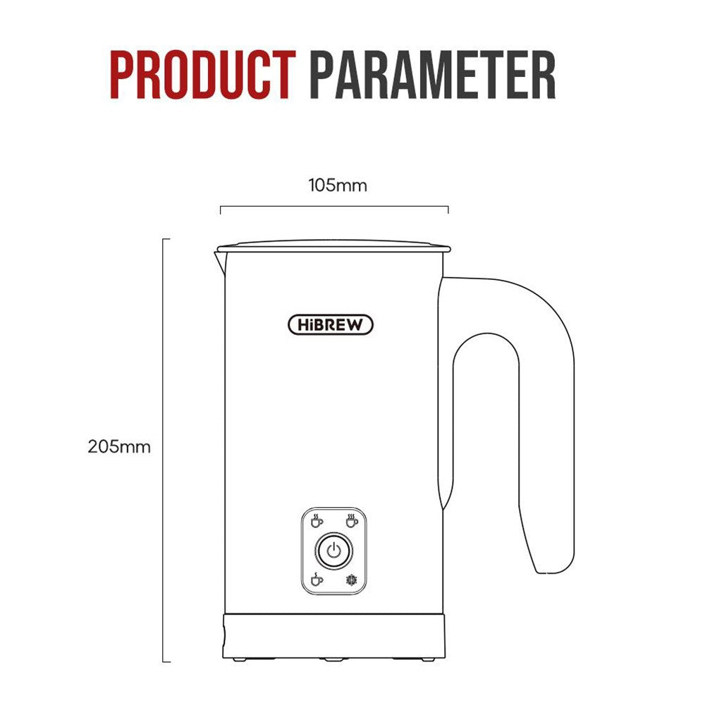 HiBREW M3A 4 v 1 napěňovač mléka, plně automatický ohřívač mléka, napěňování studeného/horkého mléka, objem napěňování 130 ml, objem ohřevu mléka 300 ml