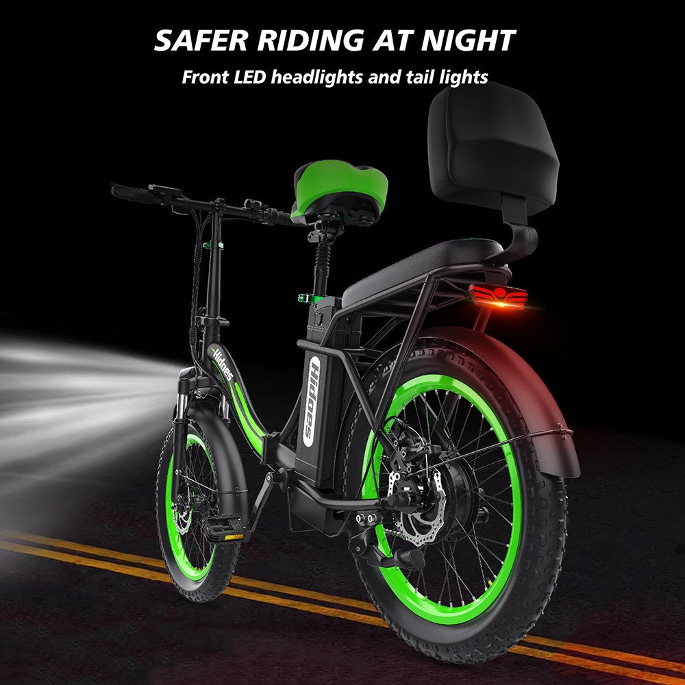 Elektrické kolo Hidoes C1 se zadním sedadlem, motor 750 W, baterie 48 V 13 Ah, tlusté pneumatiky 20*3 palce, maximální rychlost 40 km/h, dojezd 70 km, přední a zadní kotoučová brzda