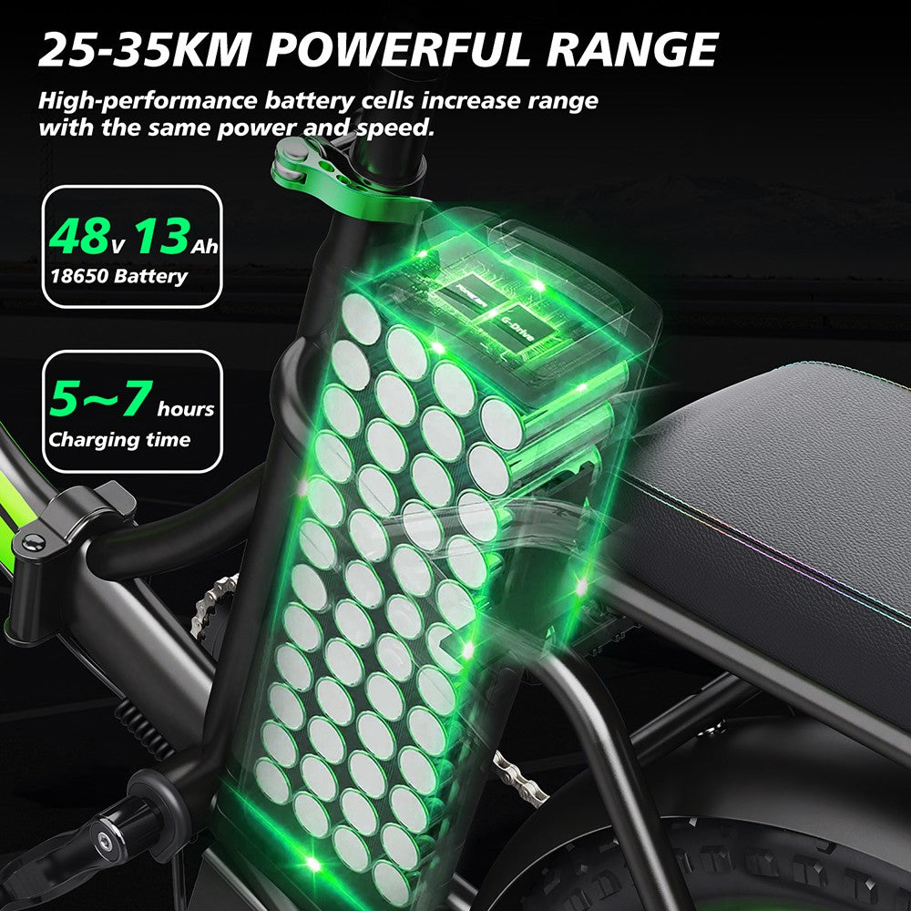 Elektrické kolo Hidoes C1 se zadním sedadlem, motor 750 W, baterie 48 V 13 Ah, tlusté pneumatiky 20*3 palce, maximální rychlost 40 km/h, dojezd 70 km, přední a zadní kotoučová brzda