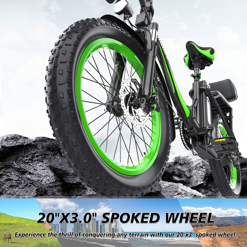 Elektrické kolo Hidoes C1 se zadním sedadlem, motor 750 W, baterie 48 V 13 Ah, tlusté pneumatiky 20*3 palce, maximální rychlost 40 km/h, dojezd 70 km, přední a zadní kotoučová brzda