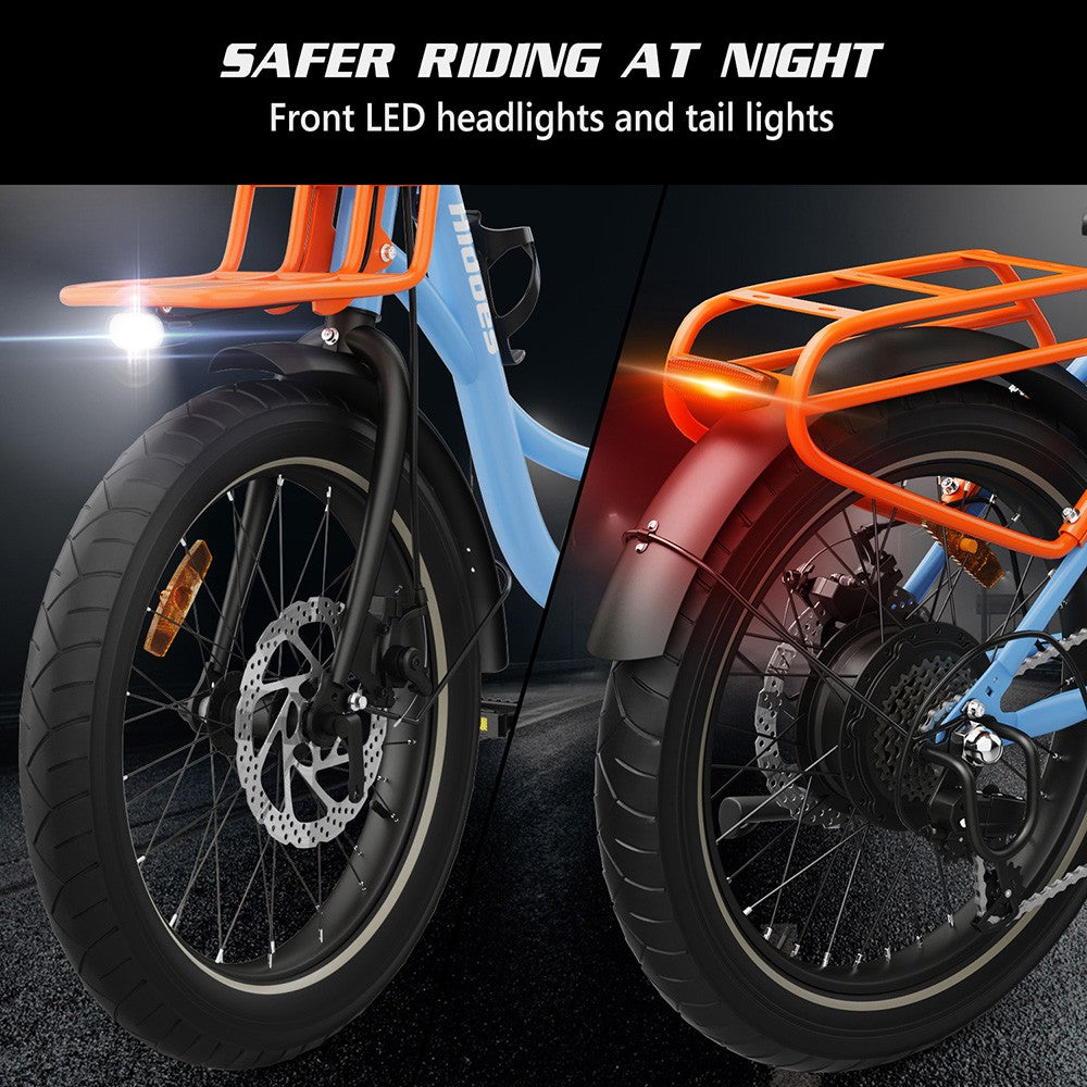 Elektrokolo Hidoes C6, motor 250 W, baterie 36 V 13 Ah, pneumatiky 20 x 3 palce, maximální rychlost 25 km/h, dojezd 35 km, mechanické kotoučové brzdy vpředu a vzadu, řazení Shimano 7 rychlostí, LCD displej