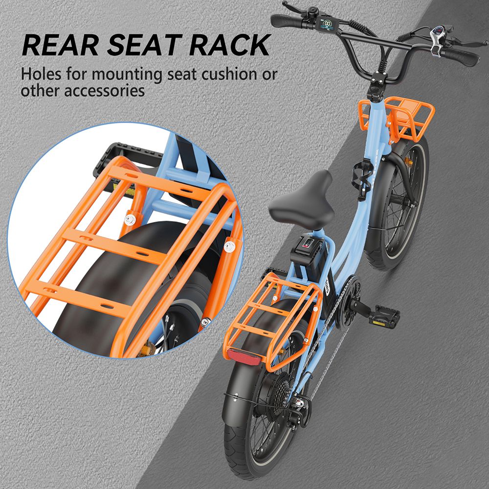 Elektrokolo Hidoes C6, motor 250 W, baterie 36 V 13 Ah, pneumatiky 20 x 3 palce, maximální rychlost 25 km/h, dojezd 35 km, mechanické kotoučové brzdy vpředu a vzadu, řazení Shimano 7 rychlostí, LCD displej