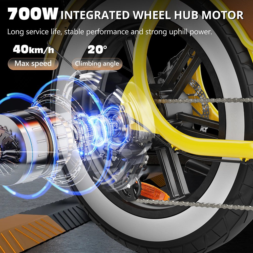 Elektrokolo Hidoes C8, motor 700 W, baterie 48 V 17 Ah, tlusté pneumatiky 20 x 4,0 palce, maximální rychlost 40 km/h, dojezd 55 km, přední a zadní kotoučové brzdy, hydraulické tlumení, řazení Shimano 7 rychlostí