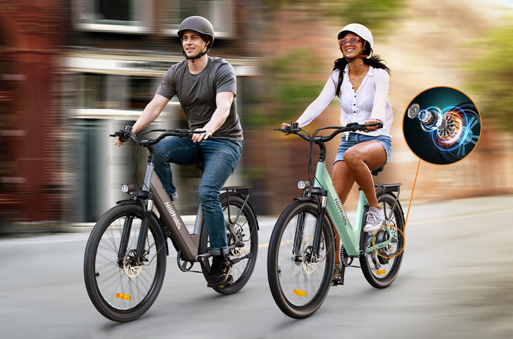 Elektrické kolo HillMiles MileCity1, motor 250 W, baterie 36 V 13 Ah, pneumatiky 26 palců, maximální rychlost 32 km/h, maximální dojezd 100 km, řazení Shimano 7 rychlostí, mechanická kotoučová brzda, odpružená přední vidlice, vodotěsnost IP65 - šedá