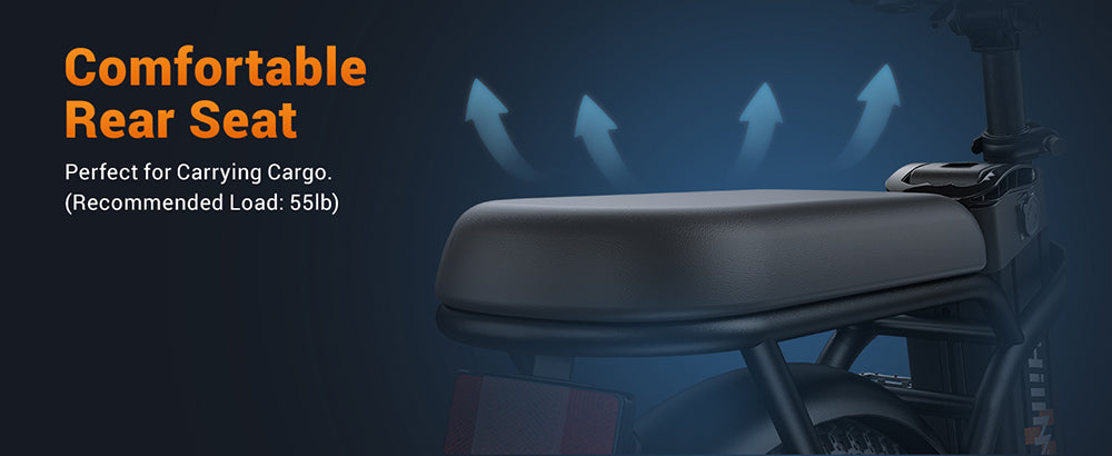 Elektrické kolo HillMiles MilePort 1, motor 250 W, baterie 36 V 13 Ah, pneumatiky 20 x 3,0 palce, maximální rychlost 25 km/h, maximální dojezd 100 km, odpružená přední vidlice, mechanická kotoučová brzda, řazení Shimano 7 rychlostí - červené