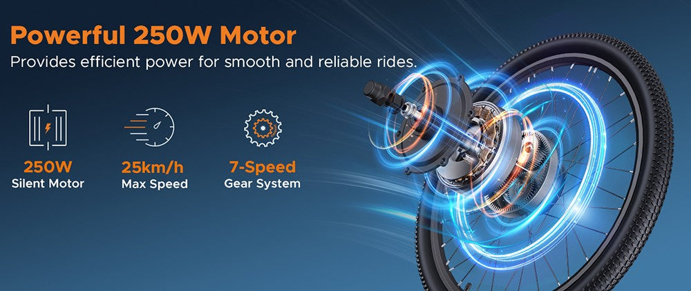 Elektrické kolo HillMiles MileTrail 1, motor 250 W, baterie 36 V 13 Ah, pneumatiky 26 x 1,95 palce, maximální rychlost 25 km/h, maximální dojezd 120 km, hydraulické kotoučové brzdy, odpružená přední vidlice, 7stupňová řadicí páka - šedá