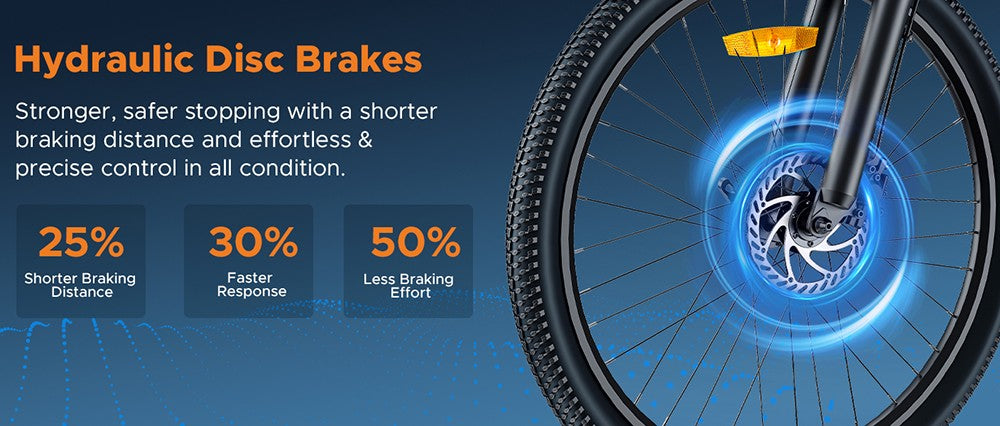 Elektrické kolo HillMiles MileTrail 1, motor 250 W, baterie 36 V 13 Ah, pneumatiky 26 x 1,95 palce, maximální rychlost 25 km/h, maximální dojezd 120 km, hydraulické kotoučové brzdy, odpružená přední vidlice, 7stupňová řadicí páka - šedá