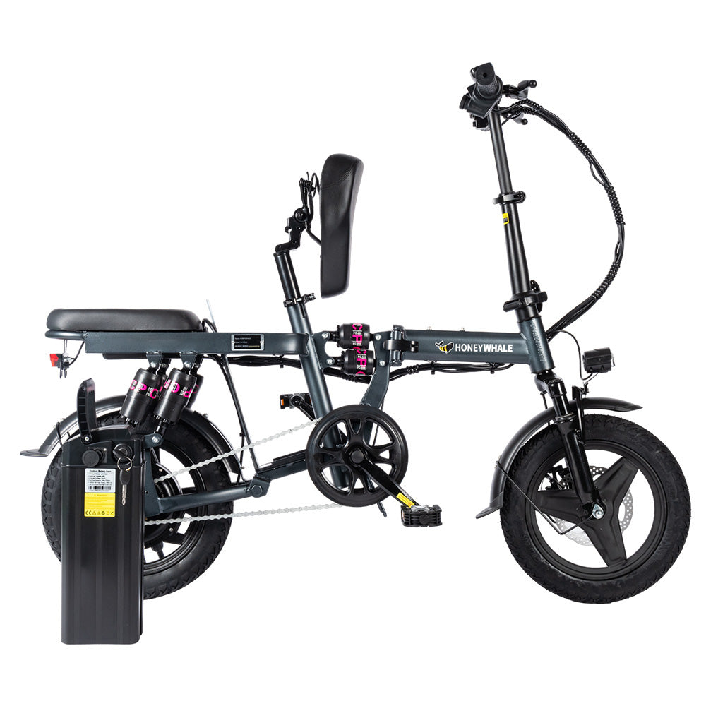 Elektrokolo HONEYWHALE S6 Pro 14 palců, bezkartáčový motor 350 W, 25 km/h, baterie 48 V 15 Ah, dojezd 45–55 km, šest tlumičů, kotoučové brzdy – šedé