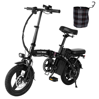 HONEYWHALE S6-S 14-inch Folding Electric Bike 250W Motor 48V 10.4Ah Battery 25km/h Front and Middle Suspension Damping Dual Disc Brake LCD Monitor 30-40km Range in Pure power mode - Black