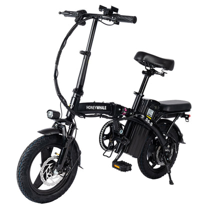 HONEYWHALE S6-S 14-inch Folding Electric Bike 250W Motor 48V 10.4Ah Battery 25km/h Front and Middle Suspension Damping Dual Disc Brake LCD Monitor 30-40km Range in Pure power mode - Black