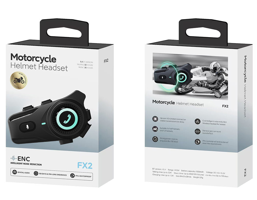 Bluetooth sluchátka k přilbě Houtonsen FX2 s vysokým rozlišením zvuku a 6barevnými oslnivými světly - černá