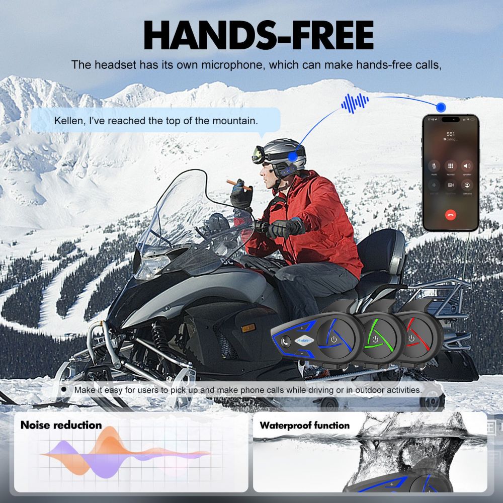 Sluchátka s mikrofonem pro motocyklovou helmu Houtonsen S3, interkom 1000M, výdrž baterie 30 hodin, RGB ambientní osvětlení, Bluetooth 5.1, rozhraní typu C, vodotěsnost IP67 - balení 2 kusů