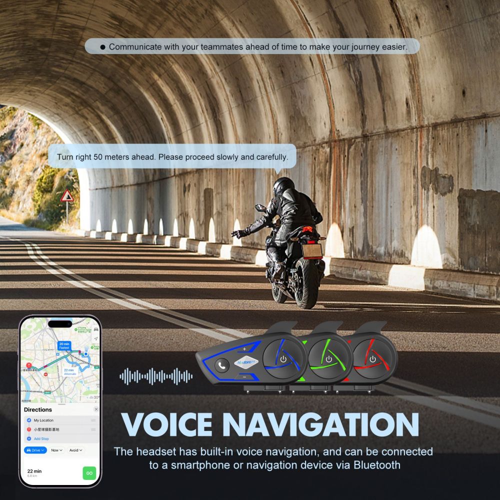 Sluchátka s mikrofonem pro motocyklovou helmu Houtonsen S3, interkom 1000M, výdrž baterie 30 hodin, RGB ambientní osvětlení, Bluetooth 5.1, rozhraní typu C, vodotěsnost IP67 - balení 2 kusů