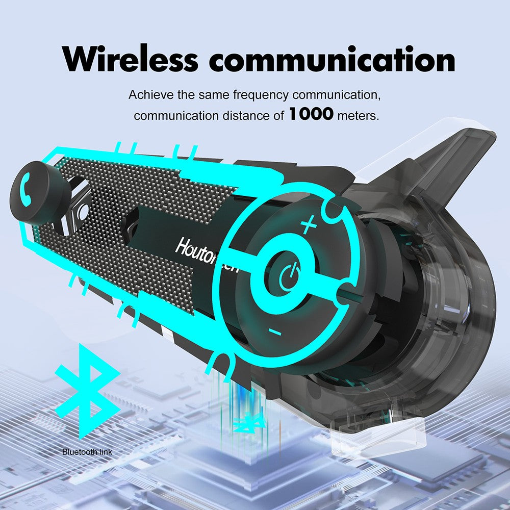 Sluchátka s mikrofonem pro motocyklovou helmu Houtonsen S6, dosah interkomu 1000 m v reálném čase, hlasová navigace, Bluetooth 5.1, výdrž baterie 30 hodin, rozhraní typu C, vodotěsnost IP65 - balení po 1 ks