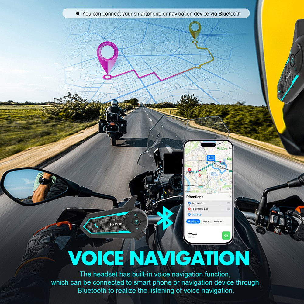 Sluchátka s mikrofonem pro motocyklovou helmu Houtonsen S6, dosah interkomu 1000 m v reálném čase, hlasová navigace, Bluetooth 5.1, výdrž baterie 30 hodin, rozhraní typu C, vodotěsnost IP65 - balení po 1 ks