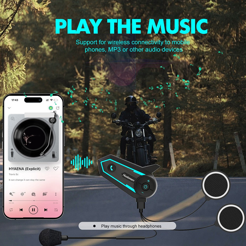 Sluchátka s mikrofonem pro motocyklovou helmu Houtonsen S6, dosah interkomu 1000 m v reálném čase, hlasová navigace, Bluetooth 5.1, výdrž baterie 30 hodin, rozhraní typu C, vodotěsnost IP65 - balení po 1 ks