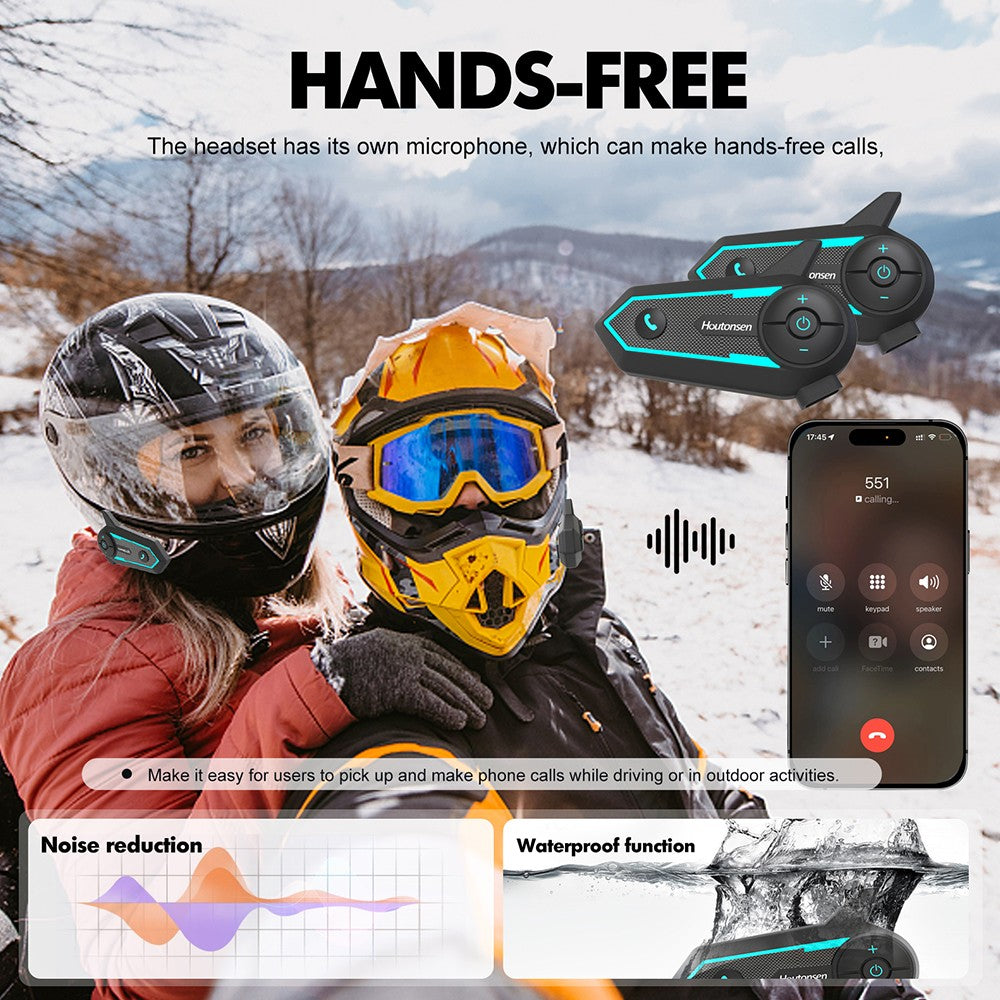 Sluchátka s mikrofonem pro motocyklovou helmu Houtonsen S6, dosah interkomu 1000 m v reálném čase, hlasová navigace, Bluetooth 5.1, výdrž baterie 30 hodin, rozhraní typu C, vodotěsnost IP65 - balení po 1 ks